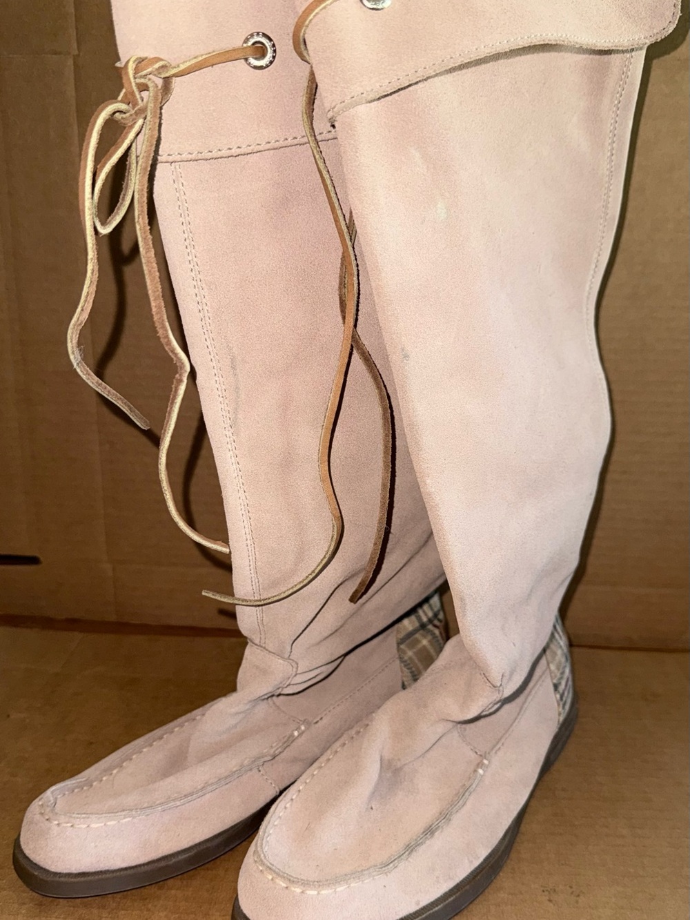 Sperry Top Sider Tan Suede Size 7.5M Moccasin Style Knee High Boots G2